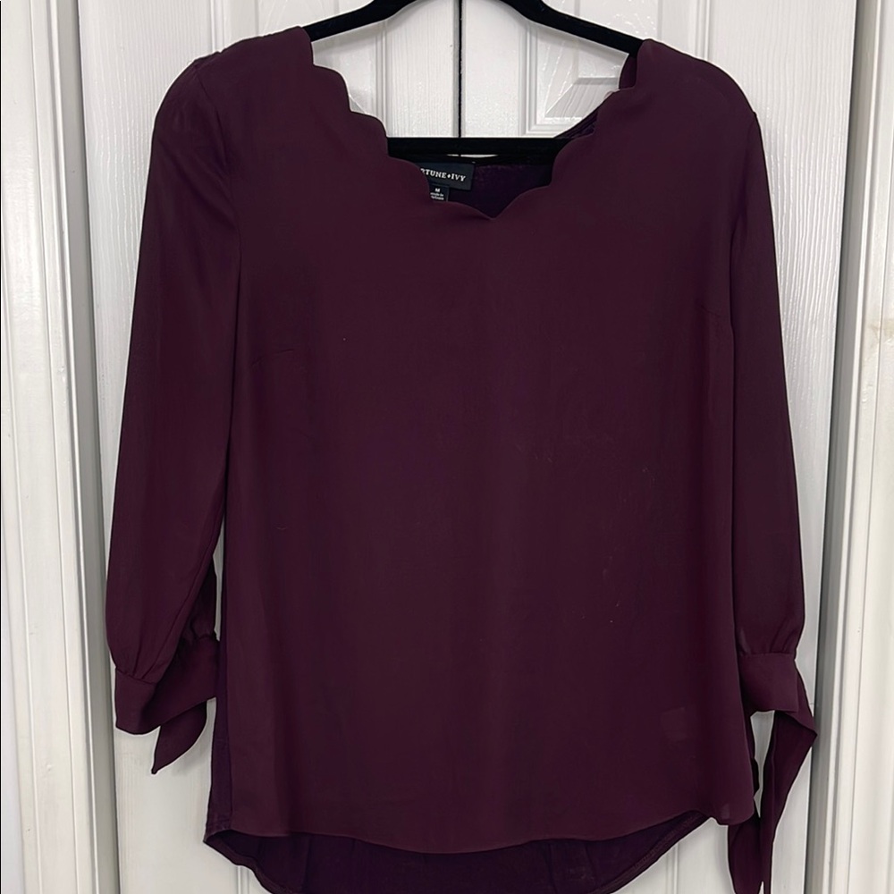 Women's Scalloped Neck Top - Deep Purple